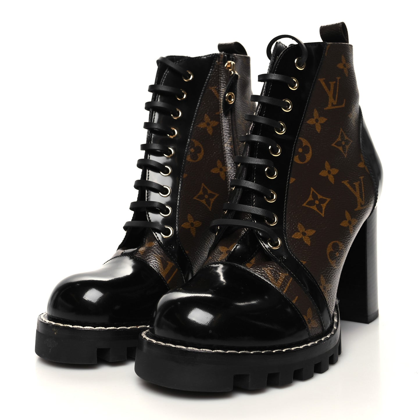 Patent Calfskin Monogram Star Trail Ankle Boots 41 Black