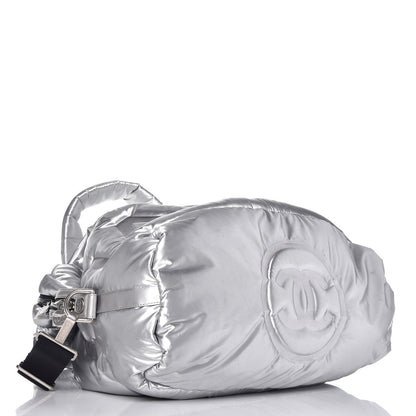 Chanel Nylon Embossed Doudoune Bowling Bag Silver 5 of 8