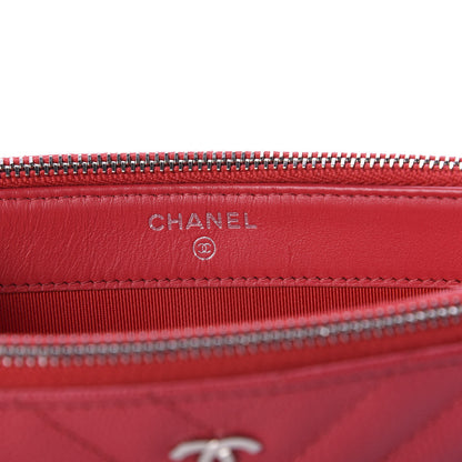 Chanel Caviar Chevron Quilted Small Clutch With Chain Light Red 8 of 11