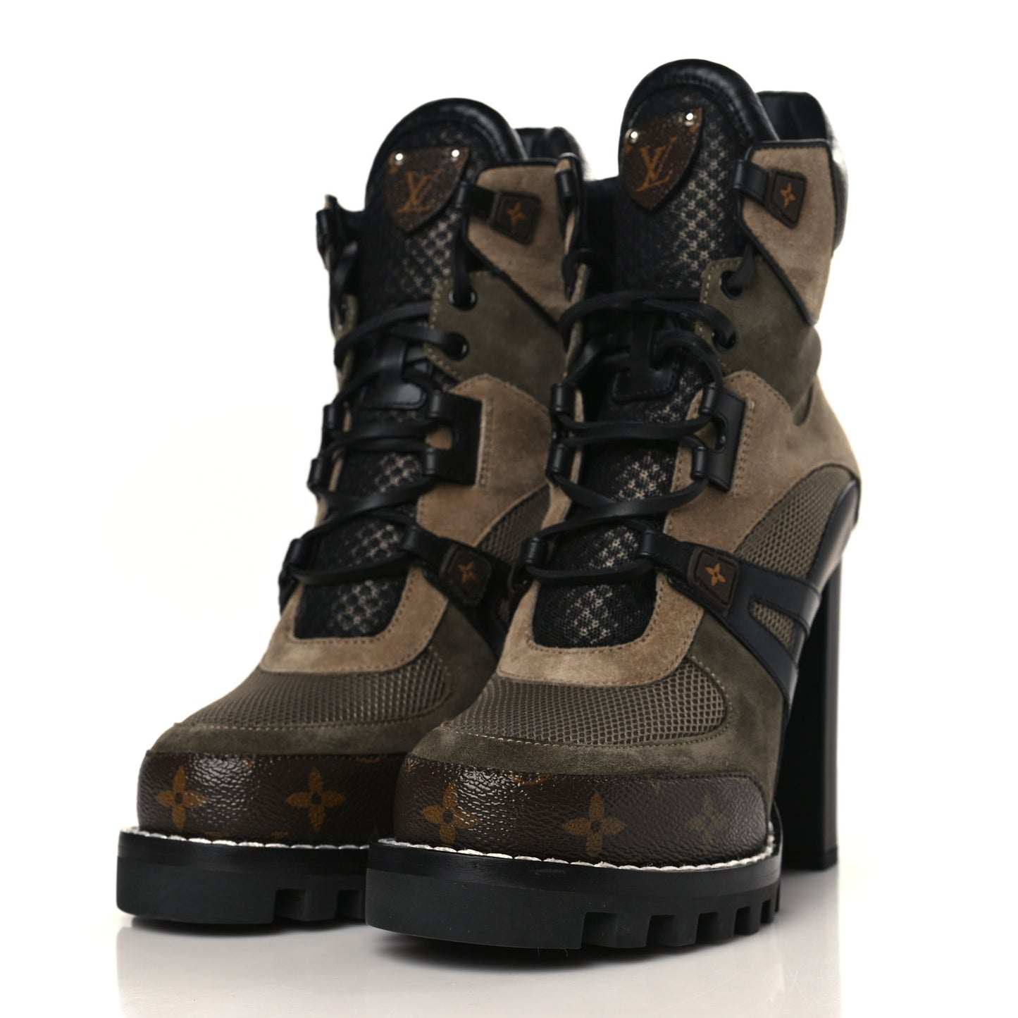 Suede Calfskin Monogram Star Trail Ankle Boots 39 Khaki