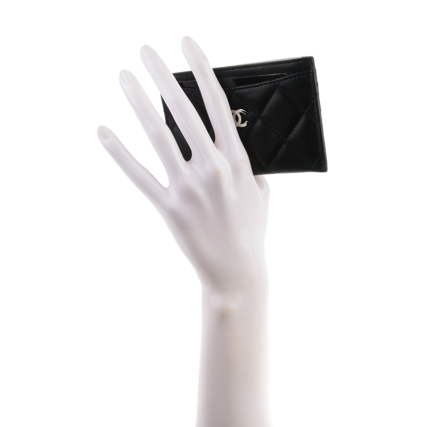 Lambskin Quilted Card Holder Black