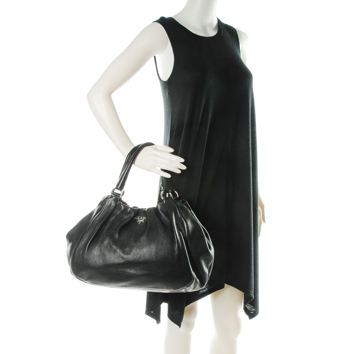 Prada Deerskin Shoulder Bag Black 2 of 8
