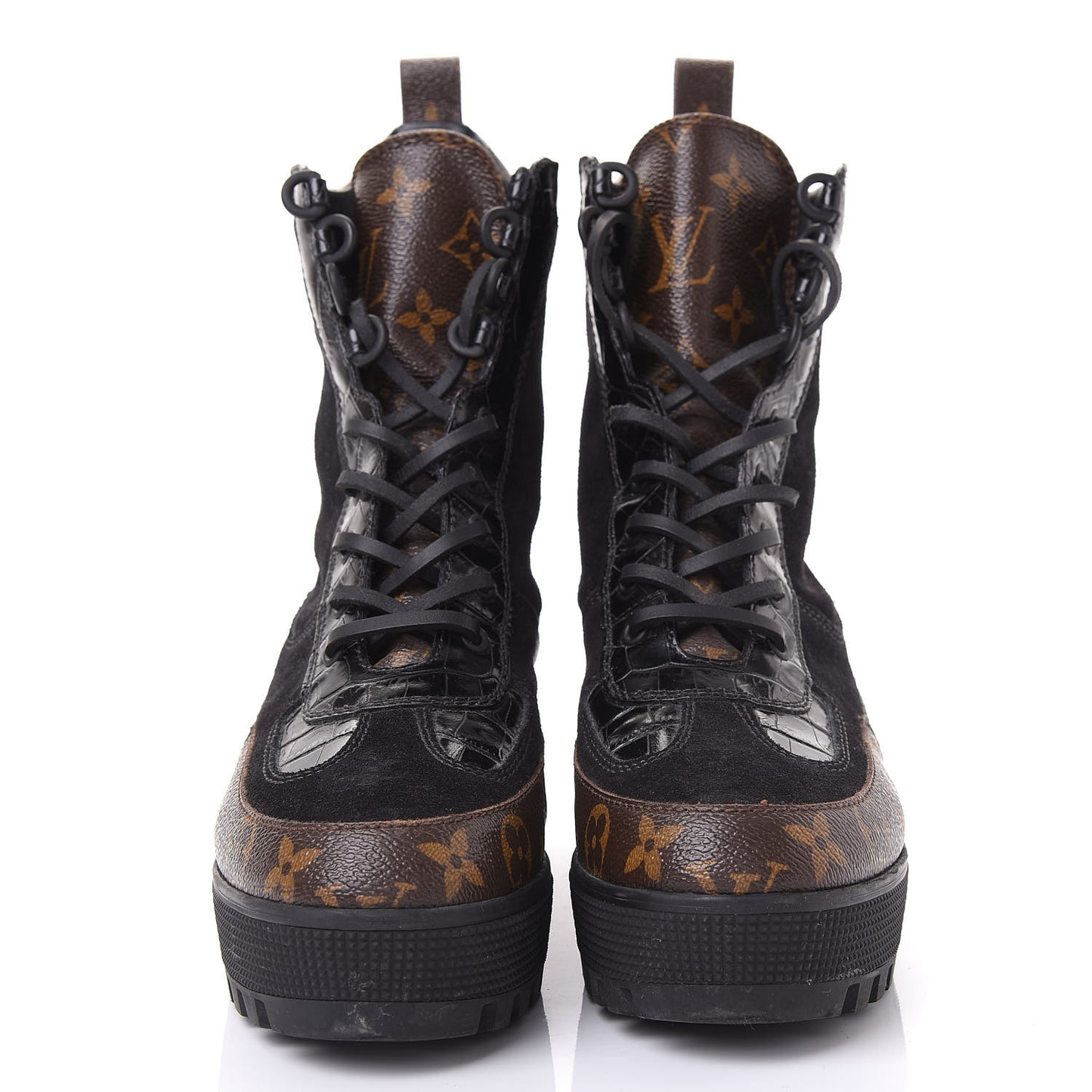 Suede Calfskin Monogram Laureate Platform Desert Boots 38.5 Black