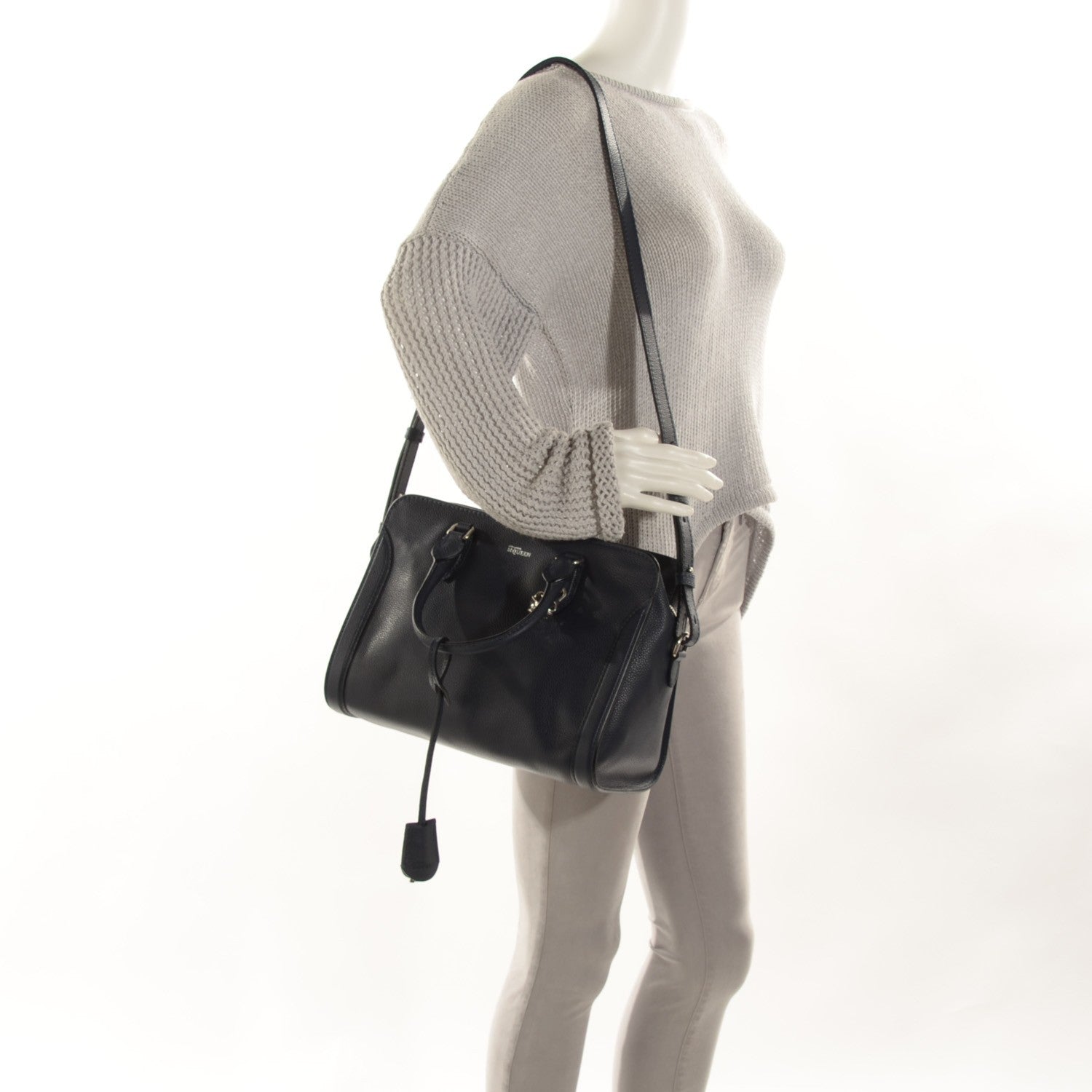 Alexander McQueen Pebbled Calfskin Small Skull Padlock Zip Around Tote Navy 2 of 28