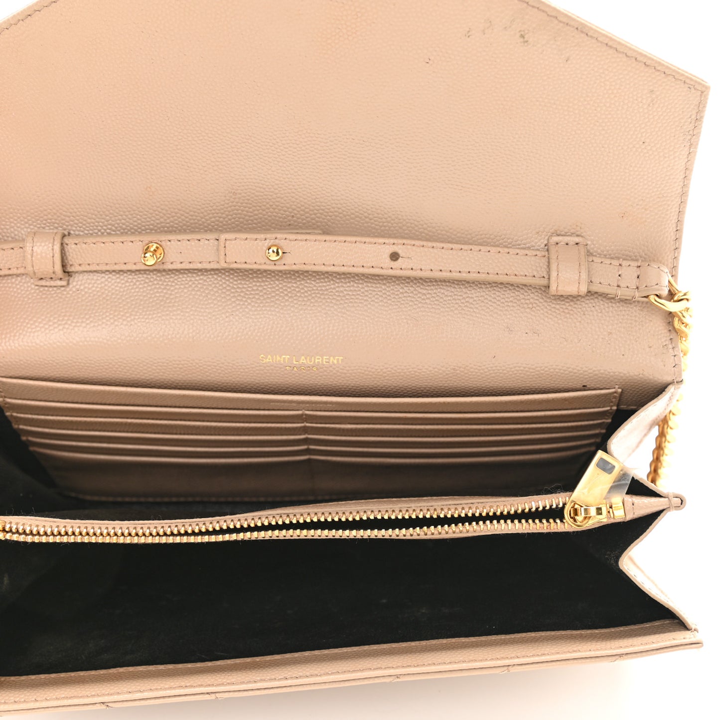 Grain De Poudre Matelasse Chevron Monogram Chain Wallet Deep Beige