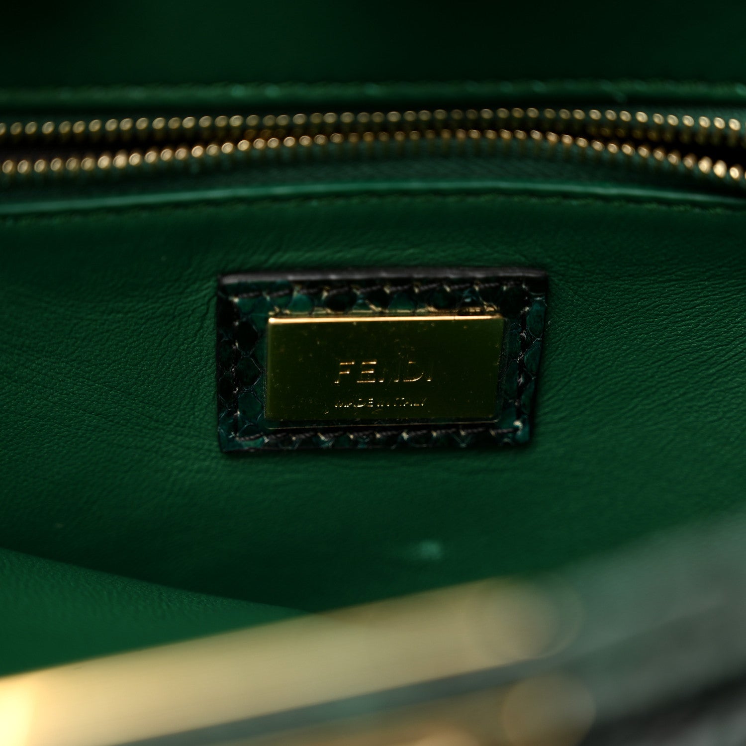 Fendi Snakeskin Shiny Nappa Mini Peekaboo Iconic Satchel Green 7 of 10