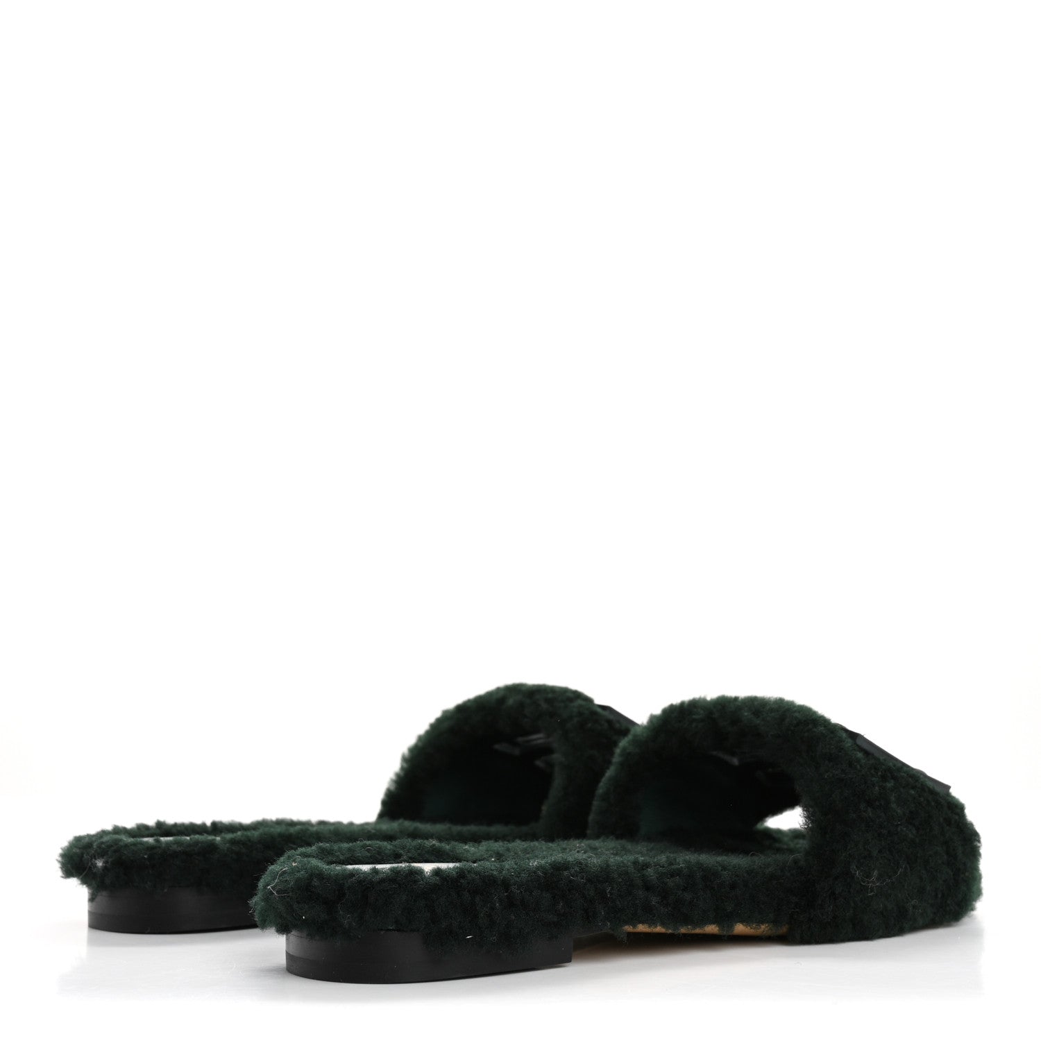 Fendi Shearling FF Baguette Slide Sandals  37 Salvia Green 5 of 8