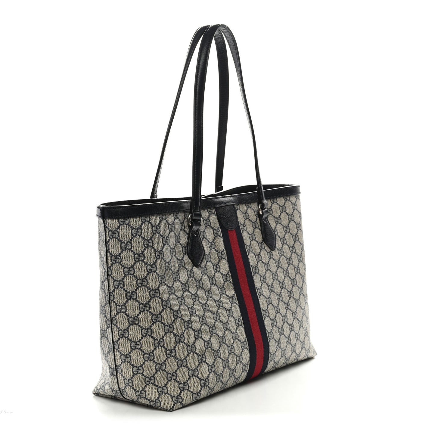 GG Supreme Monogram Textured Calfskin Web Medium Ophidia Shopping Tote Beige Blue