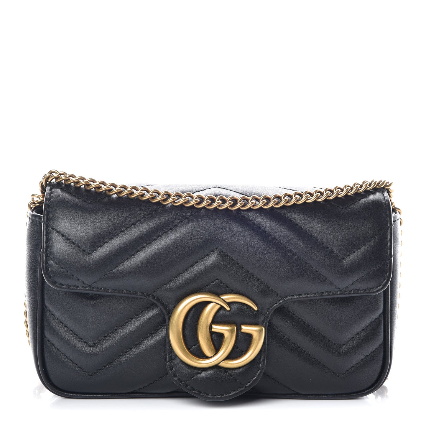 Calfskin Matelasse Super Mini GG Marmont Shoulder Bag Black