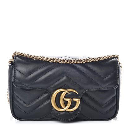 Gucci Calfskin Matelasse Super Mini GG Marmont Shoulder Bag Black 1 of 10