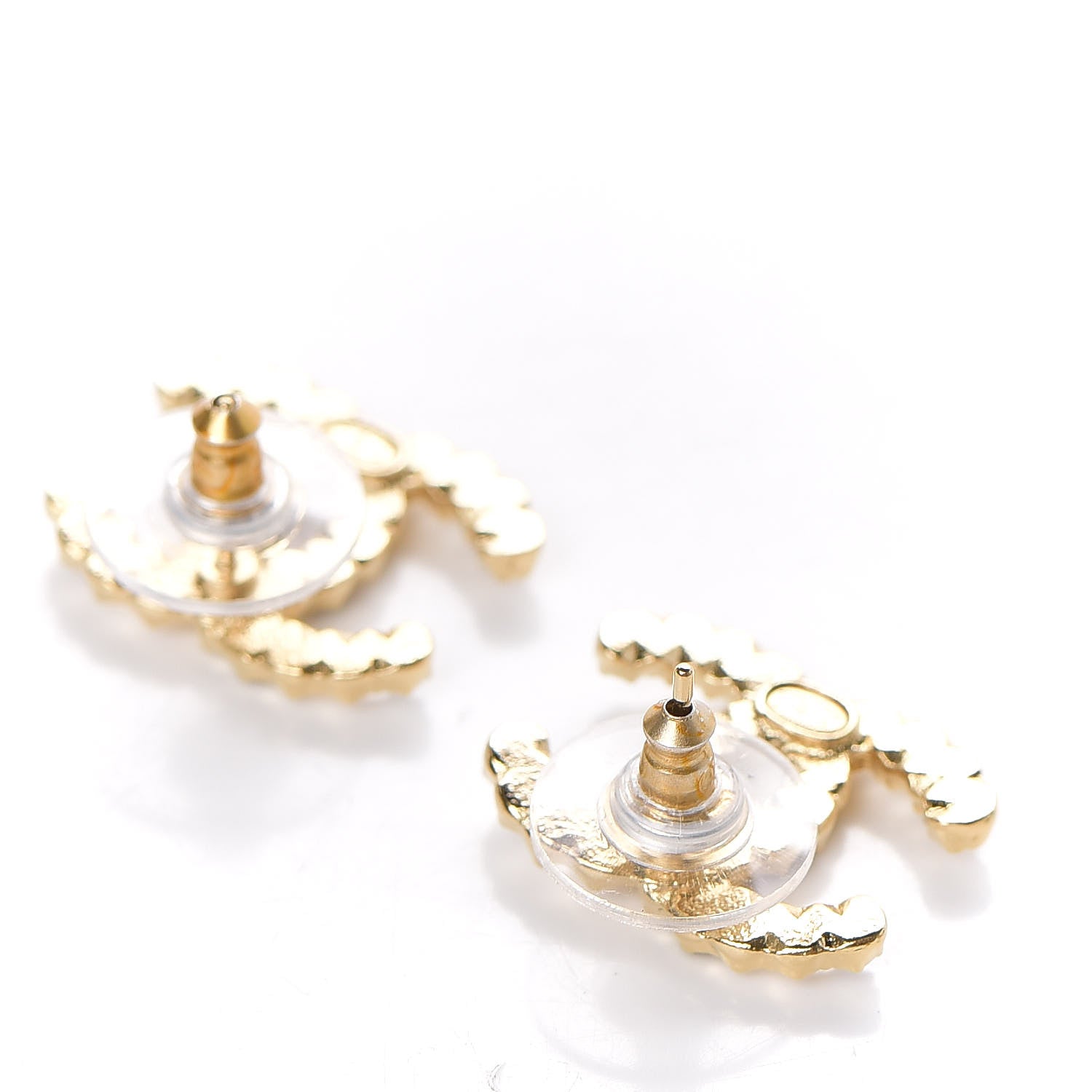 Chanel Resin Pearl Crystal CC Earrings Gold Black 3 of 5
