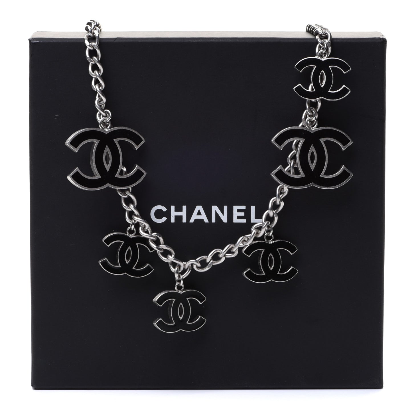 Enamel CC Chain Necklace Belt Silver Black