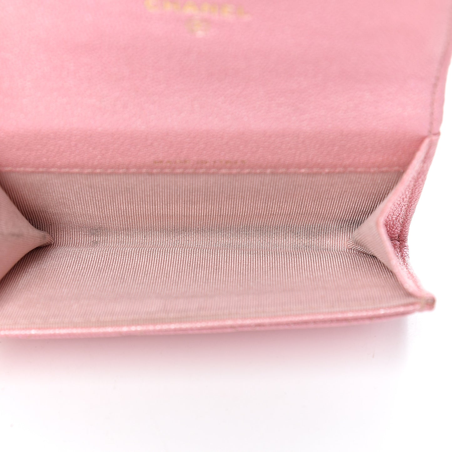 Iridescent Caviar Quilted Flap Card Holder Rose Pink