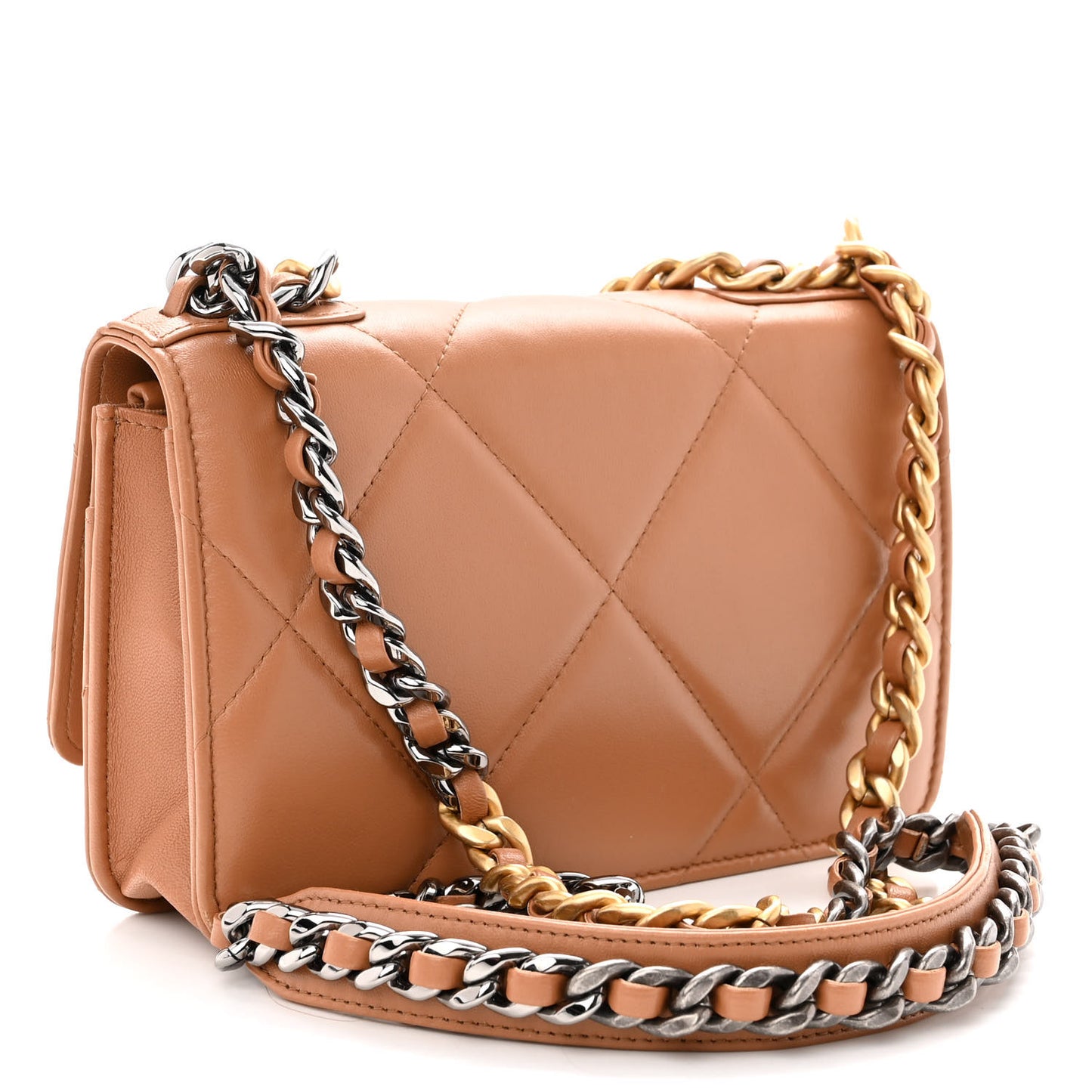 Lambskin Quilted Chanel 19 Wallet On Chain WOC Brown