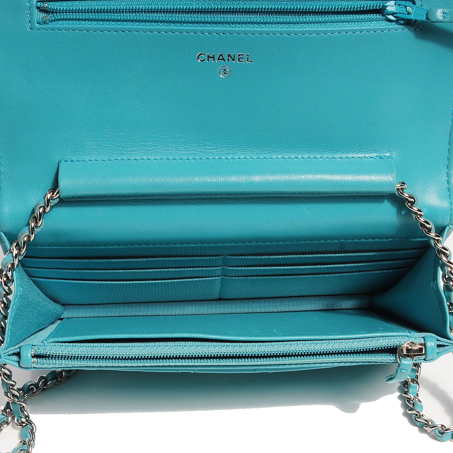 Chanel Lambskin Wallet On A Chain WOC Turquoise 3 of 11