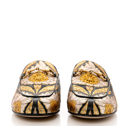 Gucci Jacquard Floral Womens Princetown Slippers 36.5 Oro Black 2 of 9