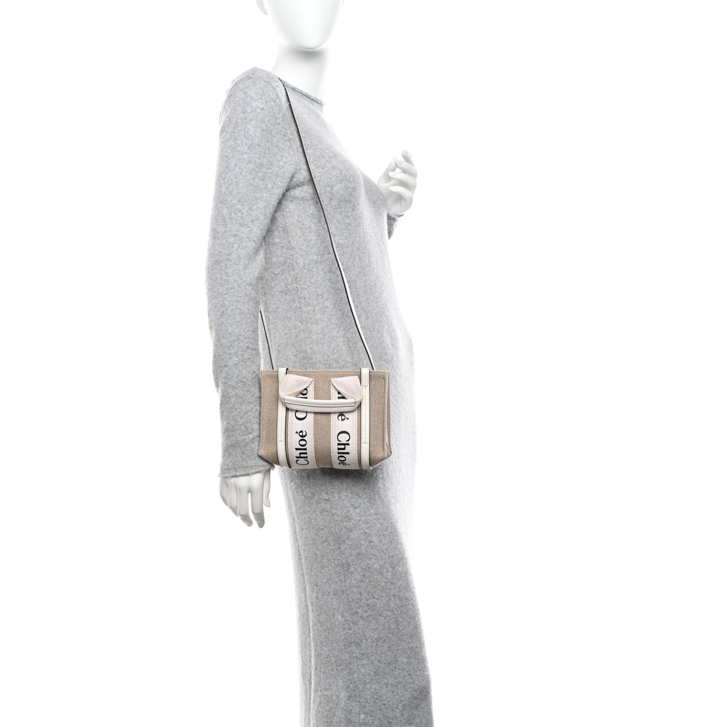 Cotton Calfskin Mini Woody Ribbon Tote White Light Brown