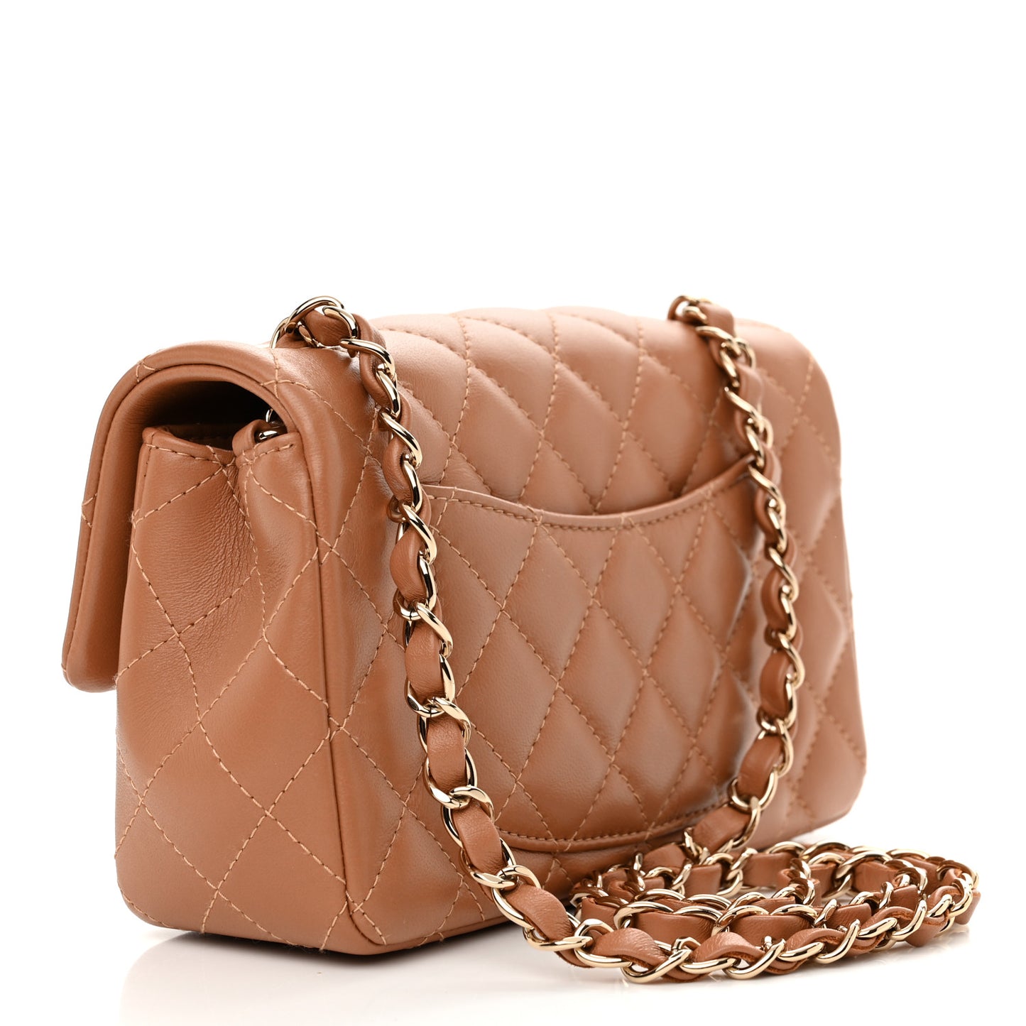 Lambskin Quilted Mini Rectangular Flap Brown