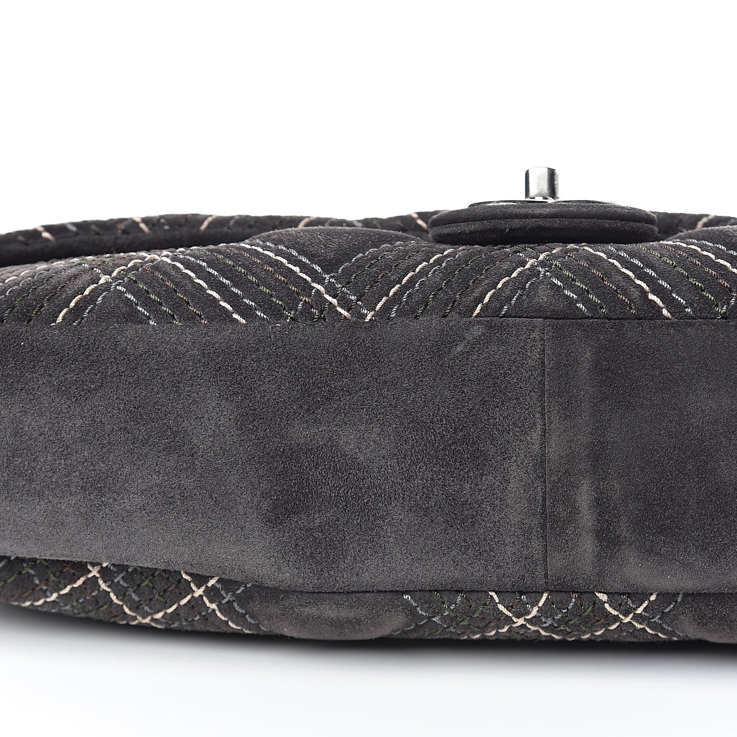 Chanel Suede Stitched Jumbo Saltire Single Flap Grey 11 of 12