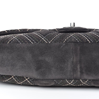 Chanel Suede Stitched Jumbo Saltire Single Flap Grey 11 of 12