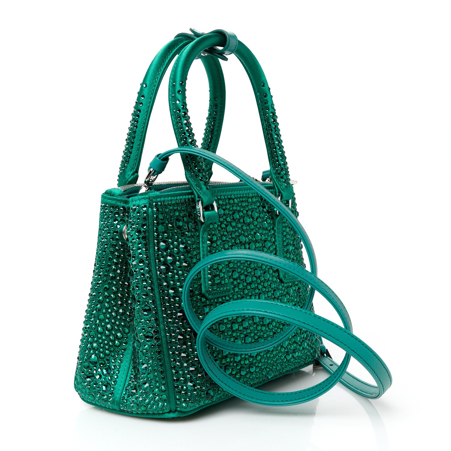 Prada Satin Crystal Mini Galleria Double Zip Tote Mango 3 of 10