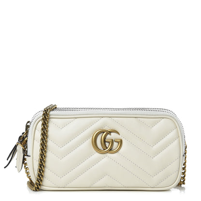 Gucci Calfskin Matelasse Mini GG Marmont Chain Crossbody Bag Mystic White 1 of 12