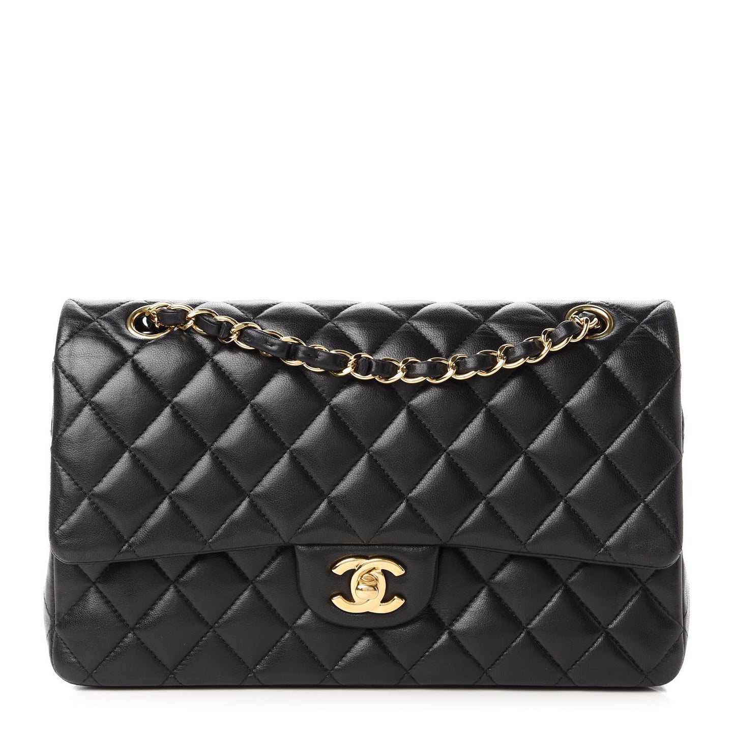 Lambskin Quilted Medium Double Flap Black