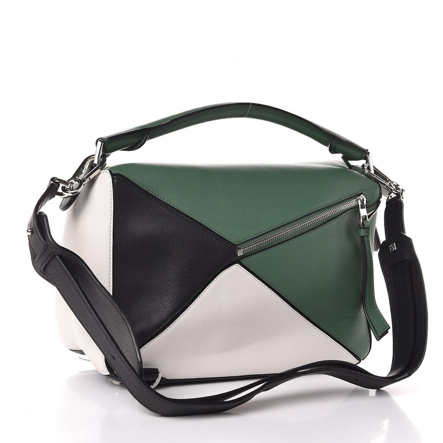 Calfskin Small Puzzle Bag Forest Green White Black