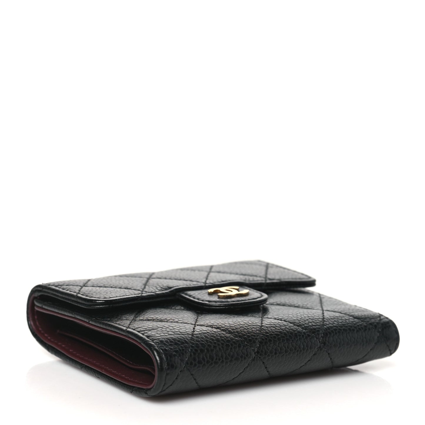 Caviar Quilted Compact Flap Wallet Black