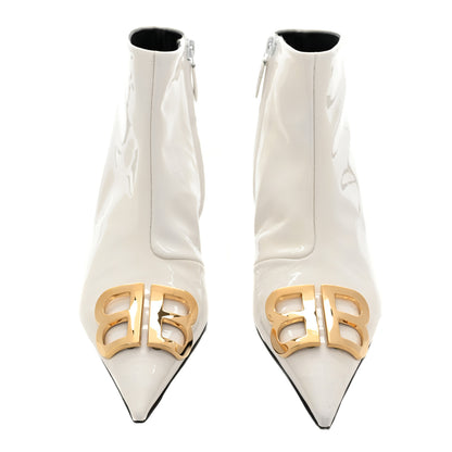 Balenciaga Patent BB Pointy Toe Ankle Booties 38.5 Optical White 2 of 11