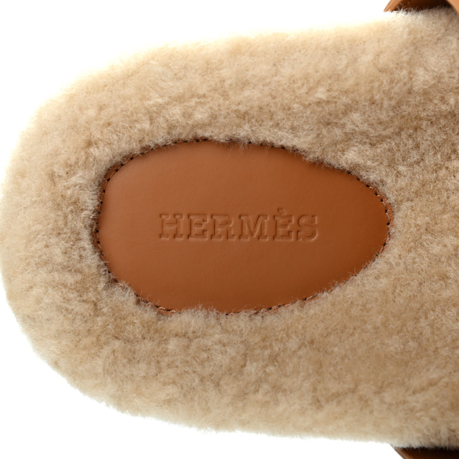 Hermes Suede Goatskin Woolskin Womens Chypre Sandals 38 Golden Beige 6 of 8