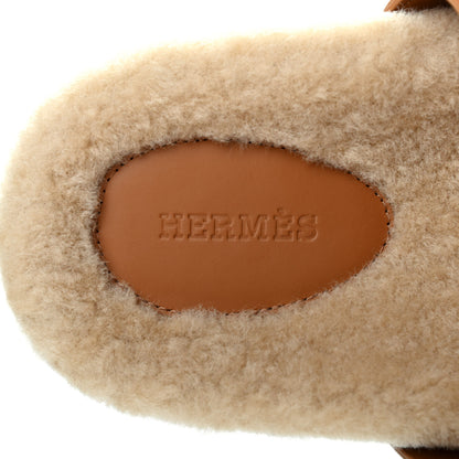 Hermes Suede Goatskin Woolskin Womens Chypre Sandals 38 Golden Beige 6 of 8