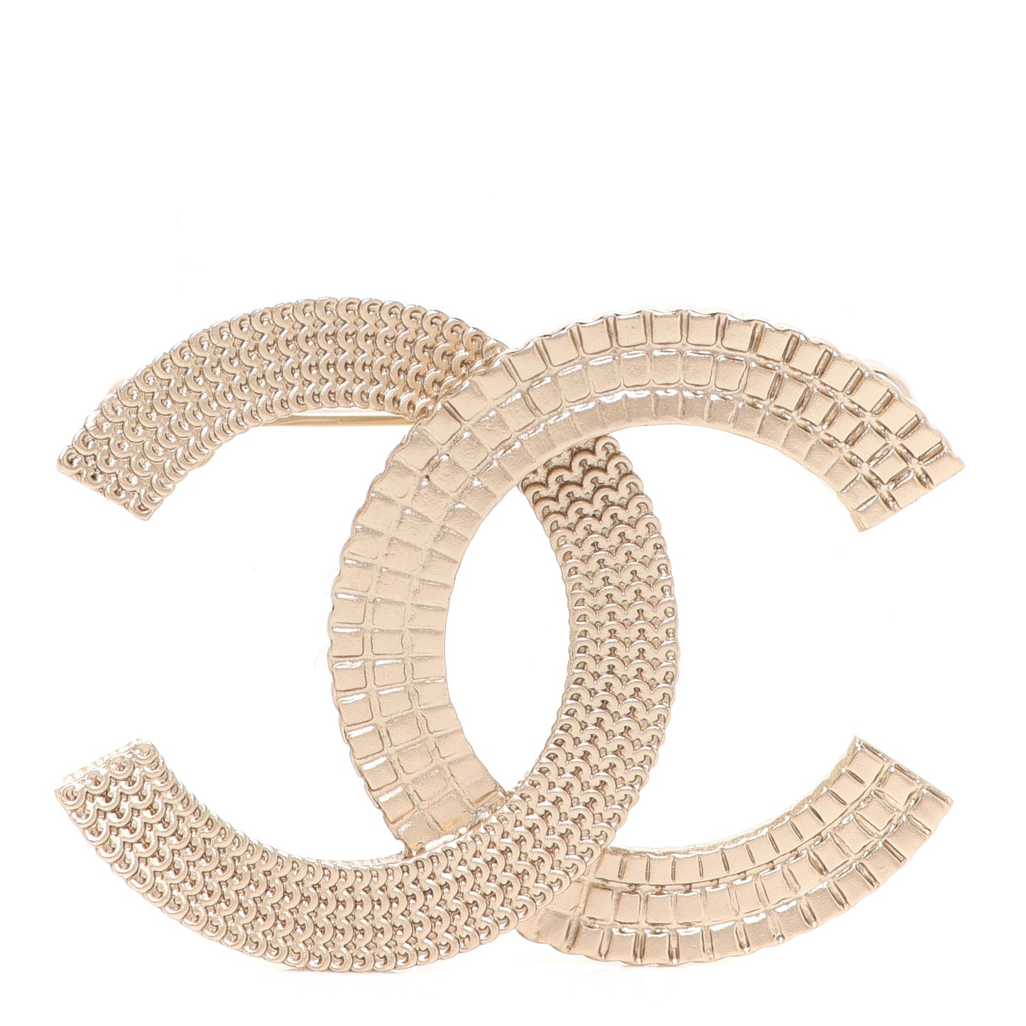 Metal Chain Quilted CC Brooch Gold
