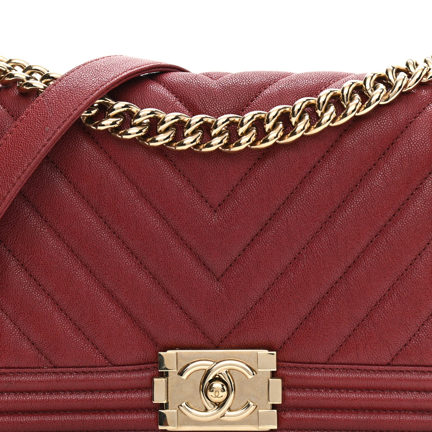 Caviar Chevron Quilted Medium Boy Flap Red