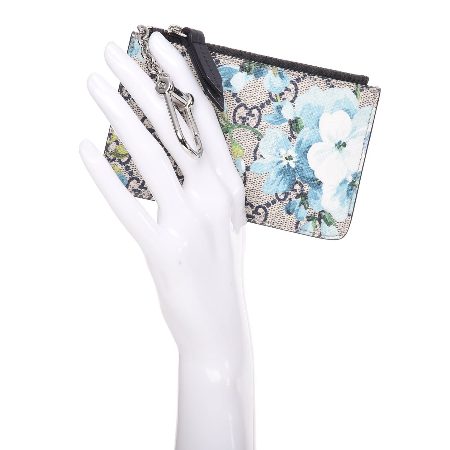GG Supreme Monogram Blooms Key Case Beige Blue Navy
