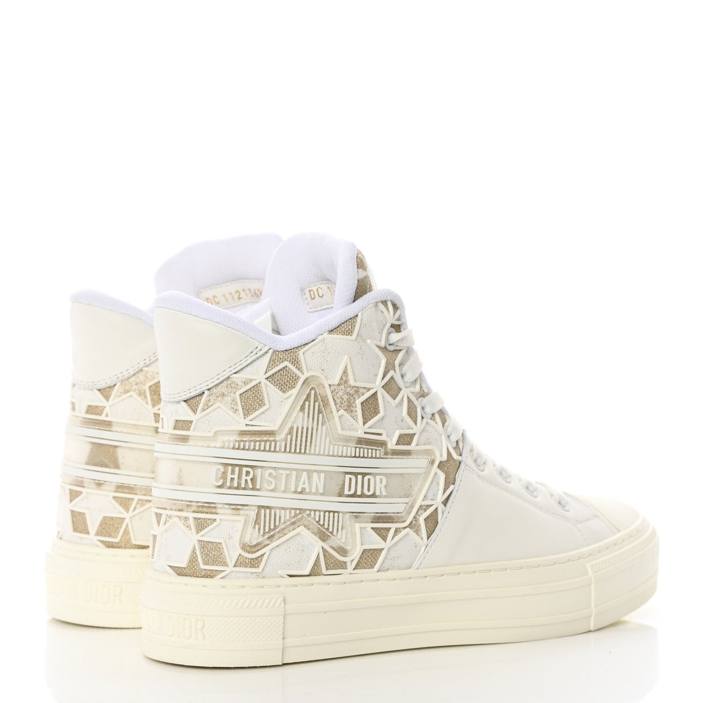 Canvas Embroidered Womens Walk'n' Dior Star High Top Sneakers 36.5 White Gold