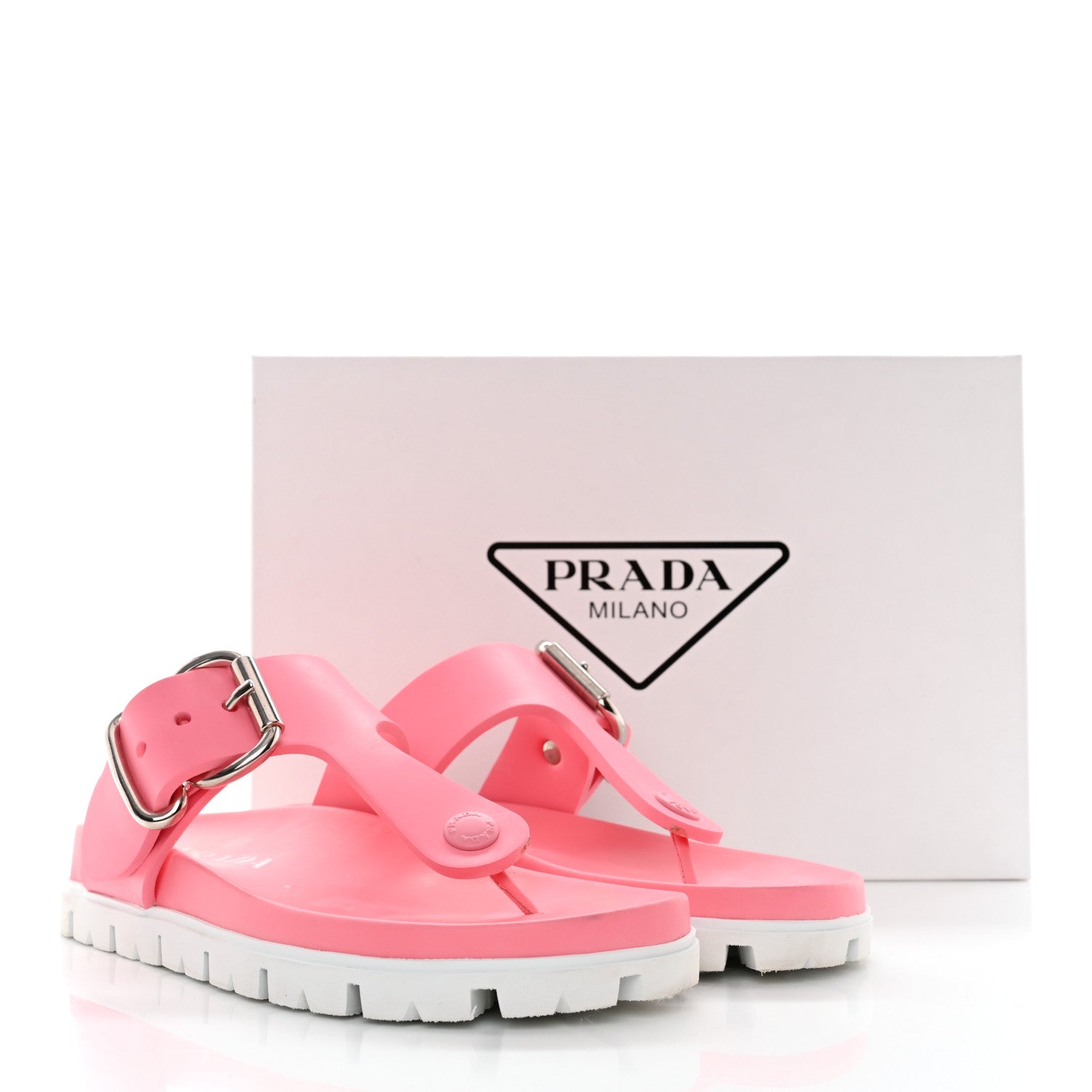 Prada EVA Rubber Buckled Lug Sole 20mm Thong Sandals 36 Begonia 11 of 11