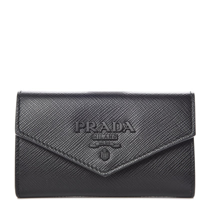 Prada Saffiano Shine Monochrome 4 Key Holder Black 1 of 11