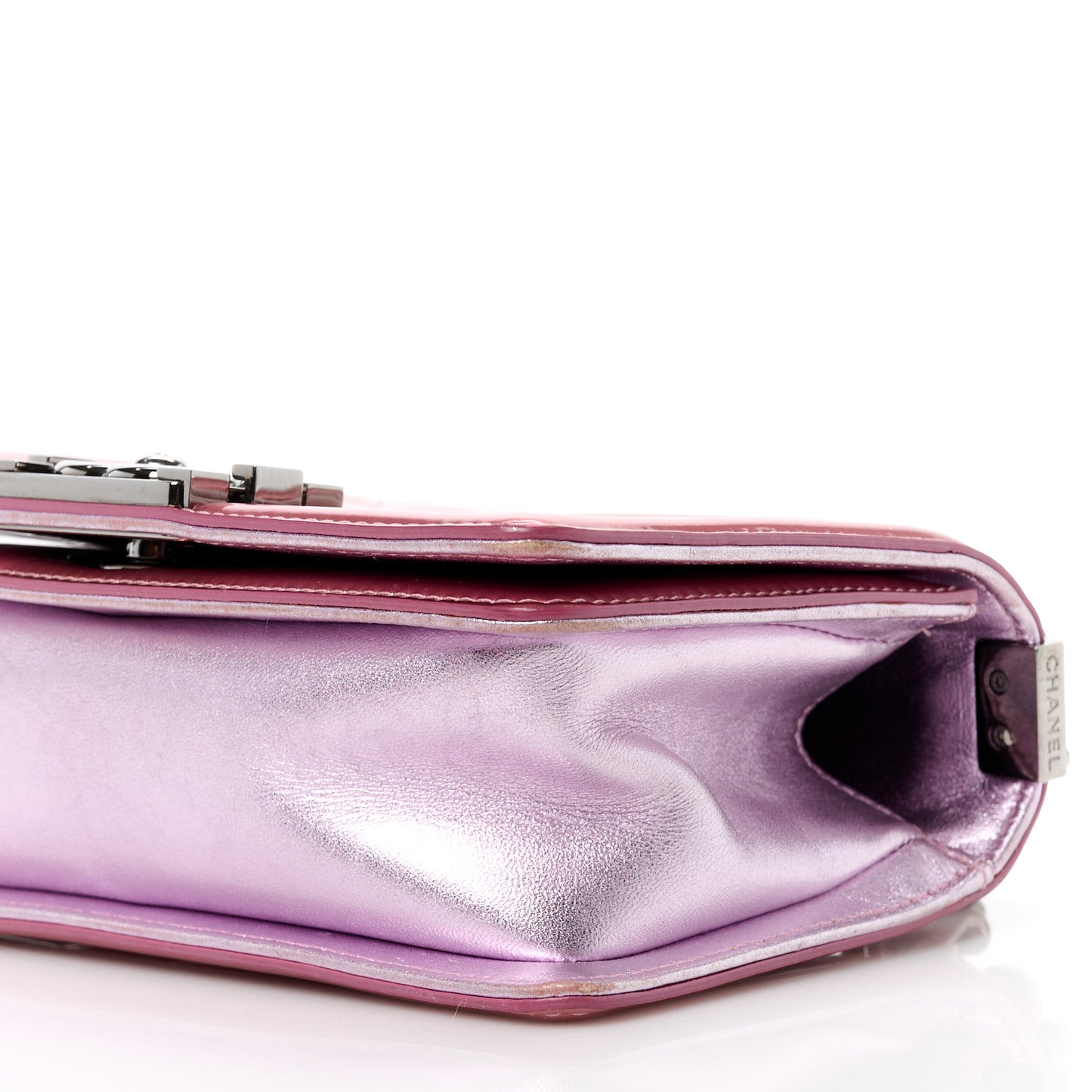 Metallic Patent Calfskin Quilted Small Boy Flap Pink