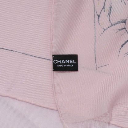 Chanel Cashmere Silk Logo Camellia Scarf Shawl Pink 4 of 5