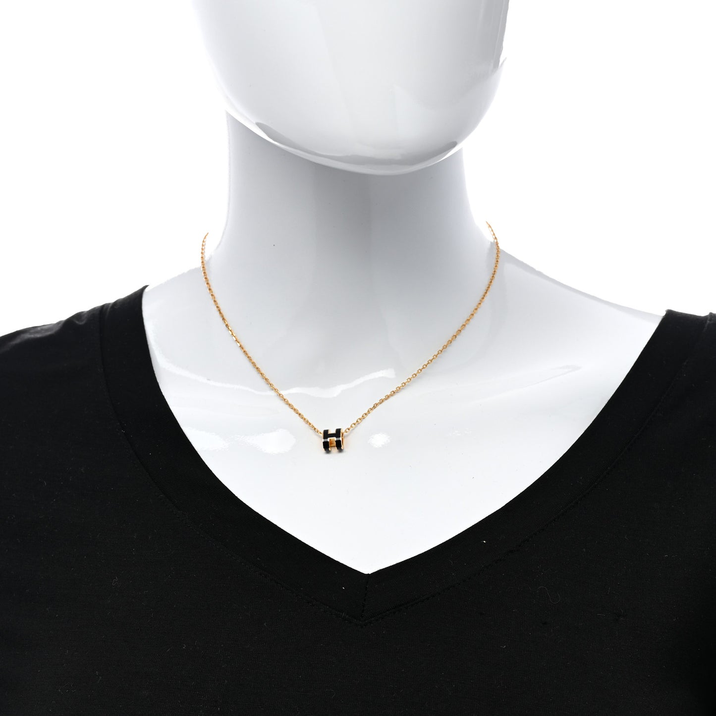 Lacquered Gold Mini Pop H Pendant Necklace Black