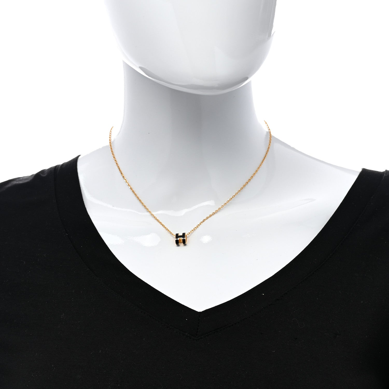 Hermes Lacquered Gold Mini Pop H Pendant Necklace Black 2 of 7