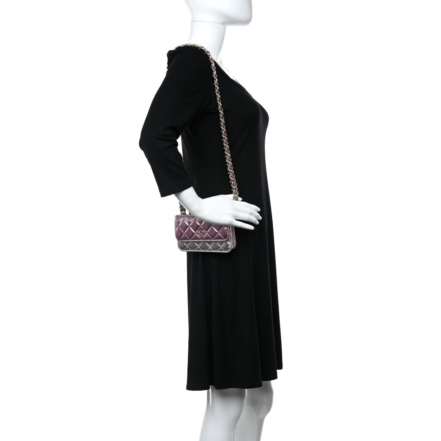 Gradient Metallic Lambskin Quilted Clutch With Chain Gold Pink