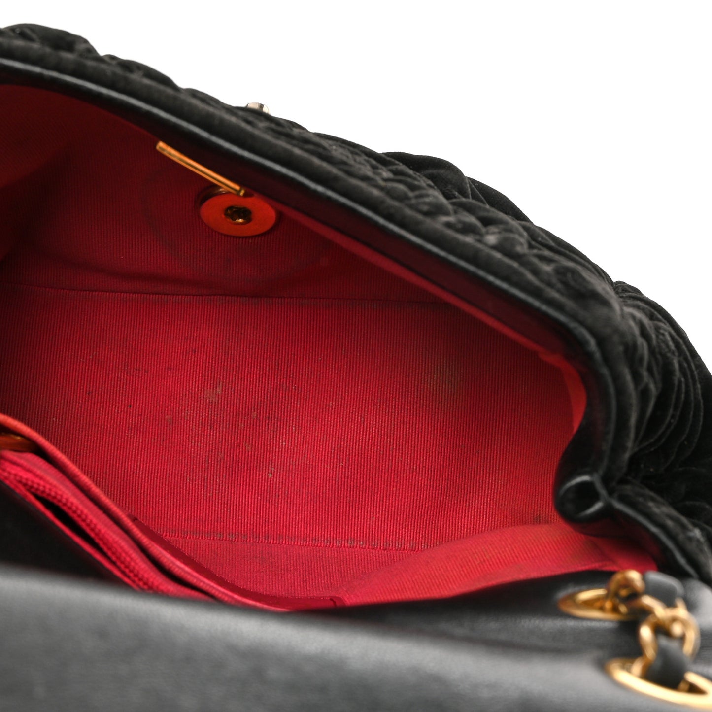 Velvet Camellia Embossed Mini Square Flap Black