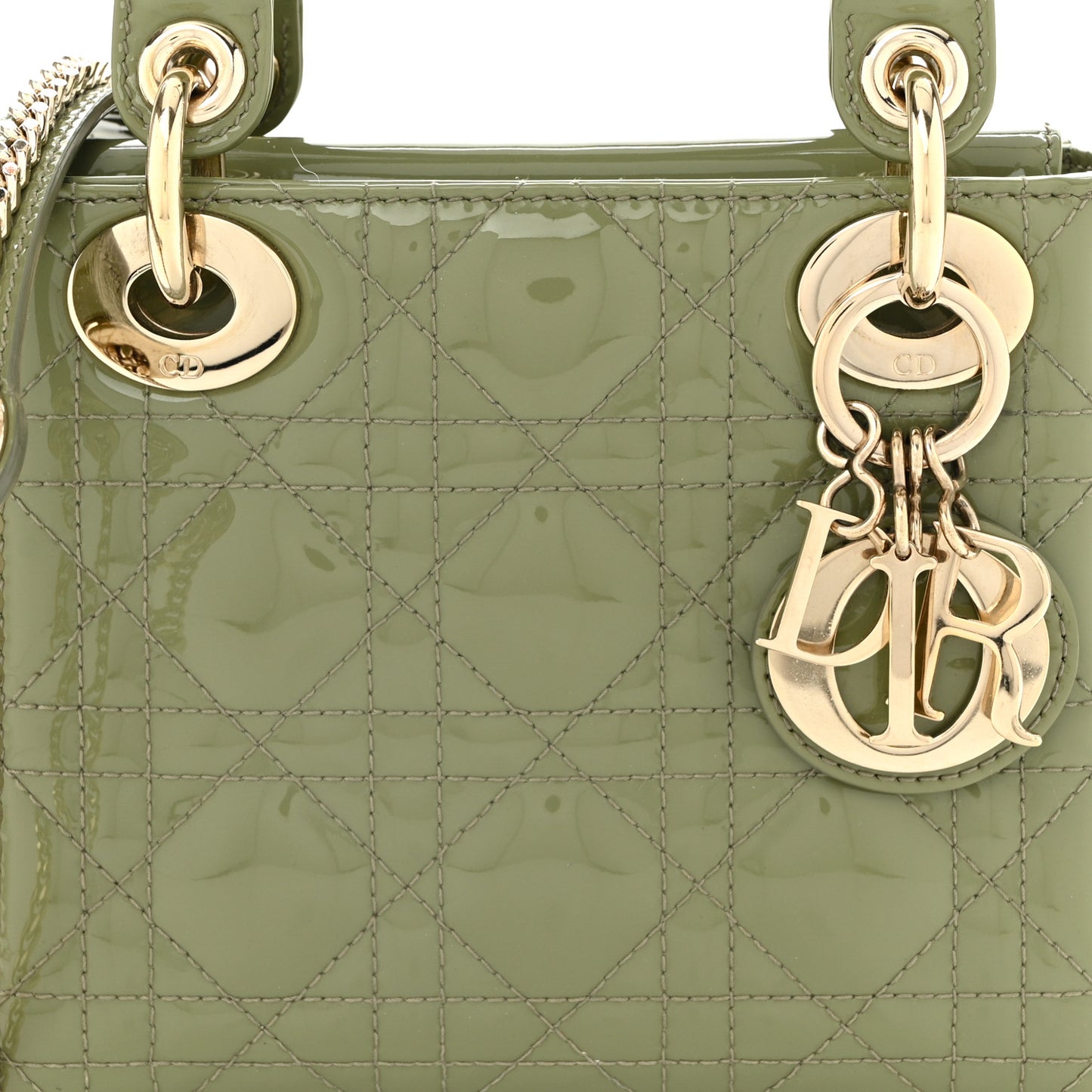 Patent Cannage Mini Lady Dior Dusty Green