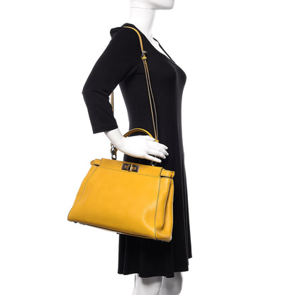 Fendi Vitello Zucca Medium Peekaboo Iconic Satchel Yellow Tobacco 2 of 10