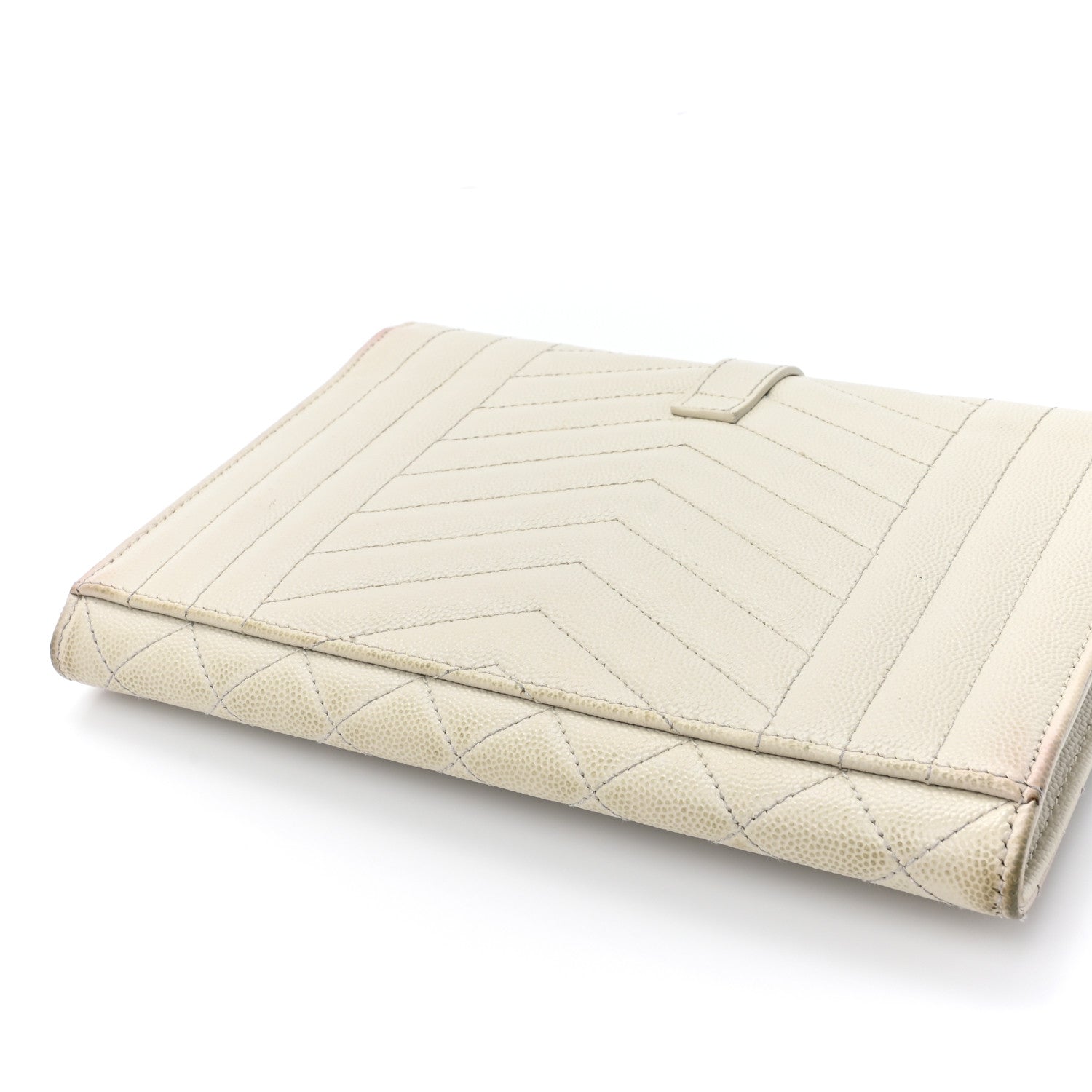 Saint Laurent Grain De Poudre Textured Mixed Matelasse Triquilt Monogram Clutch Blanc Vintage 18 of 19
