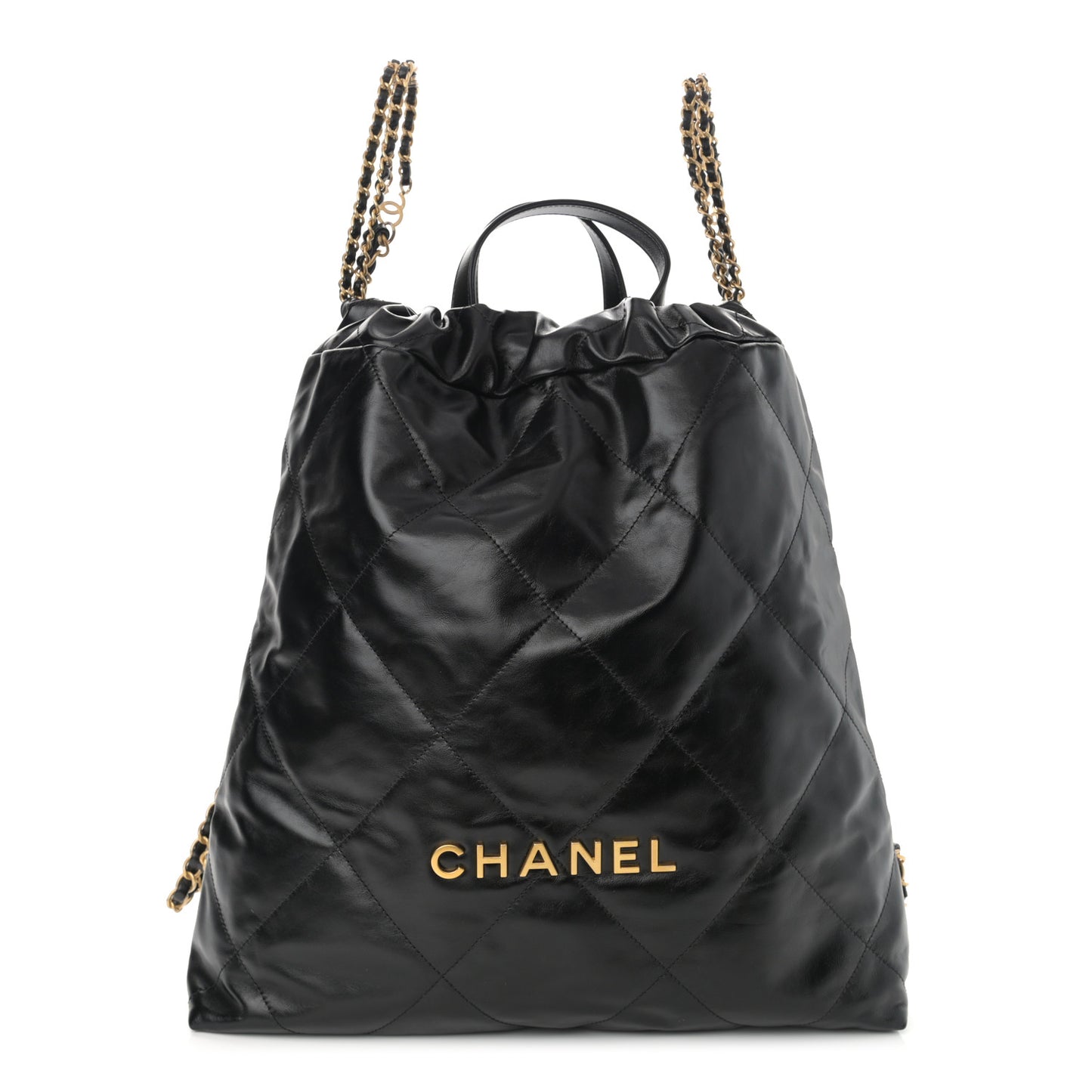 Shiny Calfskin Quilted Chanel 22 Backpack Black