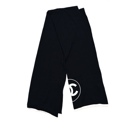 Chanel Cashmere Silk CC Logo Stole Navy White 2 of 3