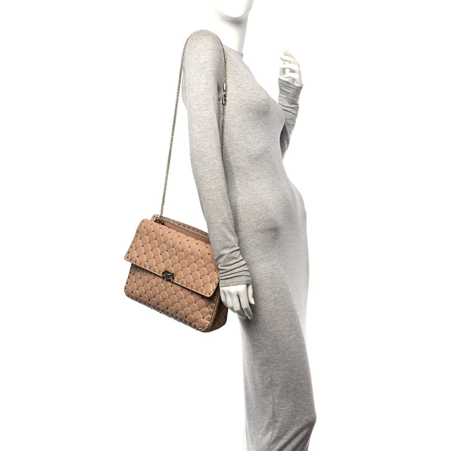 Valentino Garavani Nappa Large Rockstud Spike Shoulder Bag Soft Noisette 2 of 13